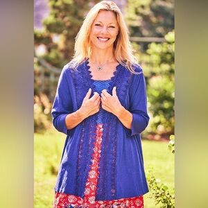 April Cornell | Chloe | Cover Up - Navy| Cotton Blend | Lace | Size XXL